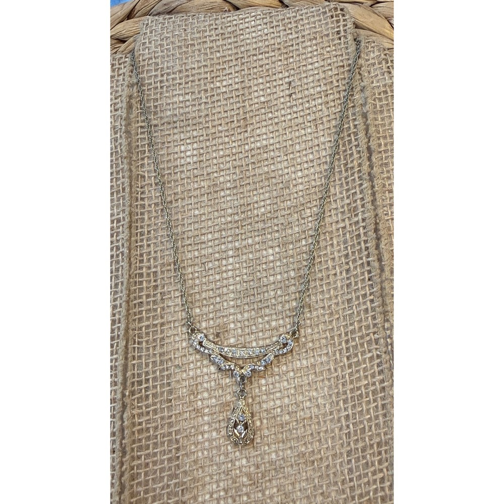 Downton Abbey Gold Tone Crystal Edwardian Style Bib Necklace Teardrop Pendant